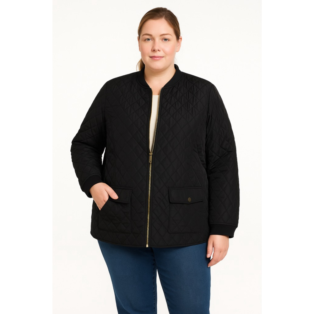 Charter Club Quilted Zip Front Jacket Women’s 3X Black Lightweight Gold Zip